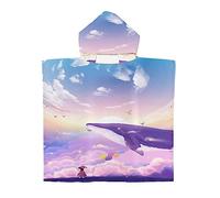 Treer Poncho à Capuche Serviette pour Baignade, Baleine Impression Enfants Plage Natation Peignoir de Séchage Rapide Serviettes de Bain pour Garçon Fille Piscine Beach (65x75cm,Conte de fées)