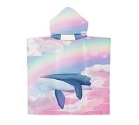 Treer Poncho à Capuche Serviette pour Baignade, Baleine Impression Enfants Plage Natation Peignoir de Séchage Rapide Serviettes de Bain pour Garçon Fille Piscine Beach (70x90cm,Arc-en-ciel)