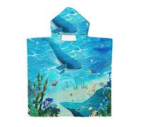 Treer Poncho à Capuche Serviette pour Baignade, Baleine Impression Enfants Plage Natation Peignoir de Séchage Rapide Serviettes de Bain pour Garçon Fille Piscine Beach (70x90cm,Mer)