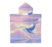 Treer Poncho à Capuche Serviette pour Baignade, Baleine Impression Enfants Plage Natation Peignoir de Séchage Rapide Serviettes de Bain pour Garçon Fille Piscine Beach (65x75cm,Rose)