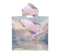 Treer Poncho à Capuche Serviette pour Baignade, Baleine Impression Enfants Plage Natation Peignoir de Séchage Rapide Serviettes de Bain pour Garçon Fille Piscine Beach (65x75cm,Gris)
