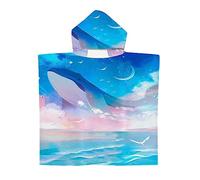 Treer Poncho à Capuche Serviette pour Baignade, Baleine Impression Enfants Plage Natation Peignoir de Séchage Rapide Serviettes de Bain pour Garçon Fille Piscine Beach (60x60cm,Ciel nocturne)