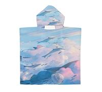 Treer Poncho à Capuche Serviette pour Baignade, Baleine Impression Enfants Plage Natation Peignoir de Séchage Rapide Serviettes de Bain pour Garçon Fille Piscine Beach (65x75cm,Dauphin)