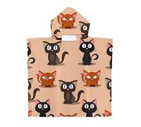 Treer Poncho à Capuche Serviette pour Baignade, Chat Impression Enfants Plage Natation Peignoir de Séchage Rapide Serviettes de Bain pour Garçon Fille Piscine Beach (Chameau,65x75cm)
