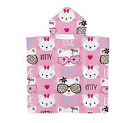 Treer Poncho à Capuche Serviette pour Baignade, Chat Impression Enfants Plage Natation Peignoir de Séchage Rapide Serviettes de Bain pour Garçon Fille Piscine Beach (Rose,65x75cm)