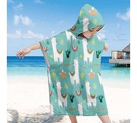 Treer Poncho à Capuche Serviette pour Baignade, Dessin animé Alpaga Enfants Plage Natation Peignoir de Séchage Rapide Serviettes de Bain pour Garçon Fille Piscine Beach (Bleu,65x75cm)