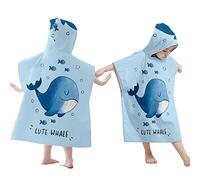 Treer Poncho à Capuche Serviette pour Baignade, Dessin animé Animal Enfants Plage Natation Peignoir de Séchage Rapide Serviettes de Bain pour Garçon Fille Piscine Beach (65x75cm,Baleine bleue)