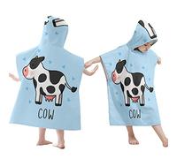 Treer Poncho à Capuche Serviette pour Baignade, Dessin animé Animal Enfants Plage Natation Peignoir de Séchage Rapide Serviettes de Bain pour Garçon Fille Piscine Beach (60x60cm,Vache laitière)