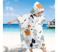 Treer Poncho à Capuche Serviette pour Baignade, Dinosaure Dessin animé Enfants Plage Natation Peignoir de Séchage Rapide Serviettes de Bain pour Garçon Fille Piscine Beach (65x75cm,Bleu orangé)