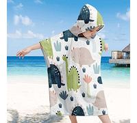 Treer Poncho à Capuche Serviette pour Baignade, Dinosaure Dessin animé Enfants Plage Natation Peignoir de Séchage Rapide Serviettes de Bain pour Garçon Fille Piscine Beach (60x60cm,Vert kaki)