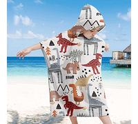 Treer Poncho à Capuche Serviette pour Baignade, Dinosaure Dessin animé Enfants Plage Natation Peignoir de Séchage Rapide Serviettes de Bain pour Garçon Fille Piscine Beach (60x60cm,Rouge gris)
