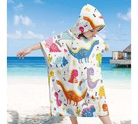 Treer Poncho à Capuche Serviette pour Baignade, Dinosaure Dessin animé Enfants Plage Natation Peignoir de Séchage Rapide Serviettes de Bain pour Garçon Fille Piscine Beach (65x75cm,Multicolore)