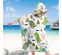 Treer Poncho à Capuche Serviette pour Baignade, Dinosaure Dessin animé Enfants Plage Natation Peignoir de Séchage Rapide Serviettes de Bain pour Garçon Fille Piscine Beach (65x75cm,Vert)