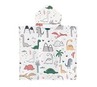 Treer Poncho à Capuche Serviette pour Baignade, Dinosaure Impression Enfants Plage Natation Peignoir de Séchage Rapide Serviettes de Bain pour Garçon Fille Piscine Beach (Pténée,65x75cm)