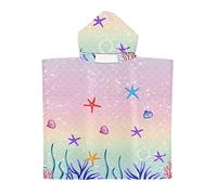 Treer Poncho à Capuche Serviette pour Baignade, Étoile de mer Impression Enfants Plage Natation Peignoir de Séchage Rapide Serviettes de Bain pour Garçon Fille Piscine Beach (Coquillages,60x60cm)