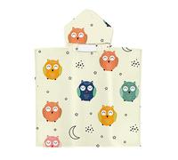 Treer Poncho à Capuche Serviette pour Baignade, Impression de Animal Enfants Plage Natation Peignoir de Séchage Rapide Serviettes de Bain pour Garçon Fille Piscine Beach (65x75cm,Hibou)