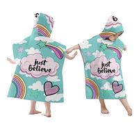 Treer Poncho à Capuche Serviette pour Baignade, Licorne Impression Enfants Plage Natation Peignoir de Séchage Rapide Serviettes de Bain pour Garçon Fille Piscine Beach (65x75cm,Vert)