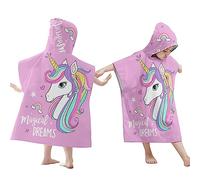 Treer Poncho à Capuche Serviette pour Baignade, Licorne Impression Enfants Plage Natation Peignoir de Séchage Rapide Serviettes de Bain pour Garçon Fille Piscine Beach (60x60cm,Rose 2)