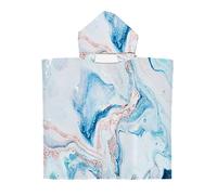 Treer Poncho à Capuche Serviette pour Baignade, Marbre Impression Enfants Plage Natation Peignoir de Séchage Rapide Serviettes de Bain pour Beach, Garçon Fille Piscine (60x60cm,Bleu clair)