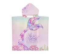 Treer Poncho à Capuche Serviette pour Baignade, Sirène Impression Enfants Plage Natation Peignoir de Séchage Rapide Serviettes de Bain pour Garçon Fille Piscine Beach (65x75cm,Violet clair)