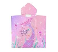 Treer Poncho à Capuche Serviette pour Baignade, Sirène Impression Enfants Plage Natation Peignoir de Séchage Rapide Serviettes de Bain pour Garçon Fille Piscine Beach (65x75cm,Rose-violet)