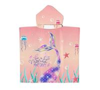 Treer Poncho à Capuche Serviette pour Baignade, Sirène Impression Enfants Plage Natation Peignoir de Séchage Rapide Serviettes de Bain pour Garçon Fille Piscine Beach (70x90cm,Rose)
