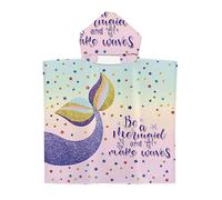 Treer Poncho à Capuche Serviette pour Baignade, Sirène Impression Enfants Plage Natation Peignoir de Séchage Rapide Serviettes de Bain pour Garçon Fille Piscine Beach (70x90cm,bleu-rose)