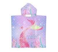 Treer Poncho à Capuche Serviette pour Baignade, Sirène Impression Enfants Plage Natation Peignoir de Séchage Rapide Serviettes de Bain pour Garçon Fille Piscine Beach (60x60cm,Violet)