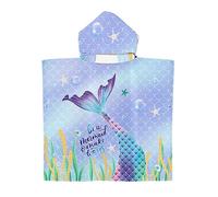 Treer Poncho à Capuche Serviette pour Baignade, Sirène Impression Enfants Plage Natation Peignoir de Séchage Rapide Serviettes de Bain pour Garçon Fille Piscine Beach (70x90cm,Bleu)