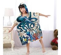 Treer Poncho à Capuche Serviette pour Baignade, Tortue de mer Impression Enfants Plage Natation Peignoir de Séchage Rapide Serviettes de Bain pour Garçon Fille Piscine Beach (65x75cm,Pieuvre)