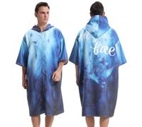 Treer Poncho de Bain Adulte Femme Homme Grande Taille, Poncho de Bain Surf Séchage Rapide Microfibre Serviette de Plage avec Capuche et Fermeture Éclair pour Surf (Raie Manta Bleue,75x110cm)