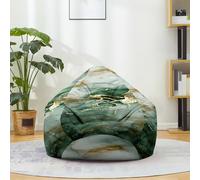 Treer Pouf Poire sans Garnissage pour Adulte Enfants, Marbre Motif Lin Géant Lavable Housse de Pouf Poire, Chaise de Salon pour Intérieur Détente (Vert,90x110 cm)