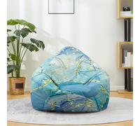Treer Pouf Poire sans Garnissage pour Adulte Enfants, Marbre Motif Lin Géant Lavable Housse de Pouf Poire, Chaise de Salon pour Intérieur Détente (Bleu,90x110 cm)