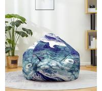Treer Pouf Poire sans Garnissage pour Adulte Enfants, Marbre Motif Lin Géant Lavable Housse de Pouf Poire, Chaise de Salon pour Intérieur Détente (Bleu Blanc,130x150 cm)