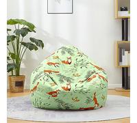 Treer Pouf Poire sans Remplissage Enfants Adultes Imprimé Animaux de Dessin Animé Grand Housse de Pouf Confortable Amovible Lavable Couverture de Fauteuil de Pouf (70x80cm,Renard Vert)