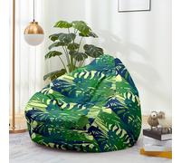 Treer Pouf Poire sans Remplissage pour Enfants et Adultes, Housse de Pouf Fauteuil Imprimé Plantes Vertes 3D avec Fermeture Éclair Tissu Doux Lavable pour Salon Chambre (Tropical 8,80x90cm)