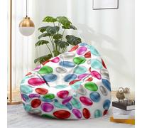 Treer Pouf Poire sans Remplissage pour Enfants et Adultes, Housse de Pouf Fauteuil Imprimé œuf de Pâques Lapin avec Fermeture Éclair Tissu Doux Lavable pour Salon Chambre (Coloré,80x90cm)