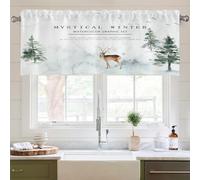 Treer Rideaux Cuisine Court Rideau Brise-bise à Passe Tringle pour Petites Fenêtres, Imprimé Forêt Nordique Rideau Occultants pour Salle de Bain sous Evier, Salon, Bistrot (Élan 1,152x45cm)