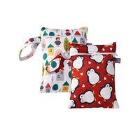 Treer Sac à Couches Bébé Lavable Lot de 2 Sac à Couches Réutilisable Imperméable, Sac de Rangement Hangable Wetbag avec Fermeture à Glissière pour Bébé, Voyage (18x25cm,Manchot)