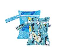 Treer Sac à Couches Bébé Lavable Lot de 2 Sac à Couches Réutilisable Imperméable, Sac de Rangement Hangable Wetbag avec Fermeture à Glissière pour Bébé, Voyage (18x25cm,Tortue de Mer)