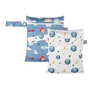 Treer Sac à Couches Bébé Lavable, Sac à Couches Réutilisable Imperméable Wetbag Lot de 2 Sac de Rangement Hangable avec Fermeture à Glissière pour Bébé, Voyage (Planète Créative,18x25cm)