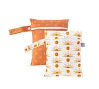 Treer Sac à Couches Bébé Lavable, Sac à Couches Réutilisable Imperméable Wetbag Lot de 2 Sac de Rangement Hangable avec Fermeture à Glissière pour Bébé, Voyage (Soleil Chaud,18x25cm)
