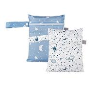 Treer Sac à Couches Bébé Lavable, Sac à Couches Réutilisable Imperméable Wetbag Lot de 2 Sac de Rangement Hangable avec Fermeture à Glissière pour Bébé, Voyage (Univers Étoilé,18x25cm)
