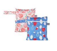 Treer Sac à Couches Bébé Lavable, Sac à Couches Réutilisable Imperméable Wetbag Lot de 2 Sac de Rangement Hangable avec Fermeture à Glissière pour Bébé, Voyage (Pêche Fraise,18x25cm)