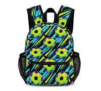 Treer Sac a Dos Enfant, Cartable Primaire Imprimé Football, 11L Cartable Garcon Primaire Imperméable Nylon Sac a Dos pour Aller à l'école, Voyager, Excursions (Bleu-Vert 4,33.5x25x13.5cm)