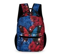 Treer Sac a Dos Enfant Nylon, Cartable Fille Primaire Impression de Papillon, Cartable Garcon Primaire, Cartable Imperméable Cartable pour 3-14 Ans (Bleu Rouge,43x32x15cm)
