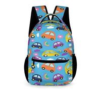 Treer Sac a Dos Enfant Nylon, Cartable Fille Primaire Impression de Voiture de Dessin Animé, Cartable Garcon Primaire, Cartable Imperméable Cartable pour 3-14 Ans (Bleu Ciel,43x32x15cm)