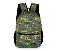 Treer Sac a Dos Enfant Nylon, Cartable Fille Primaire Impression de Voiture de Dessin Animé, Cartable Garcon Primaire, Cartable Imperméable Cartable pour 3-14 Ans (Vert foncé,43x32x15cm)