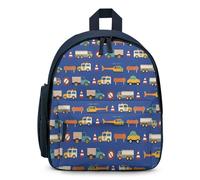 Treer Sac a Dos Enfant Nylon, Cartable Garçons Primaire Impression de Voiture de Dessin Animé Cartable Primaire 11.5L Cartable Imperméable Cartable pour 3-10 Ans (Bleu foncé,32x24x15cm)
