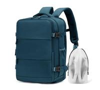 Treer Sac à Dos Voyage Cabine Avion 40x30x20cm pour Ryanair, 24L Bagage Cabine à Main sous Siège Sac a Dos Voyage Valise Femme Homme Tissu Oxford avec Compartiment à Chaussures (Bleu Paon)